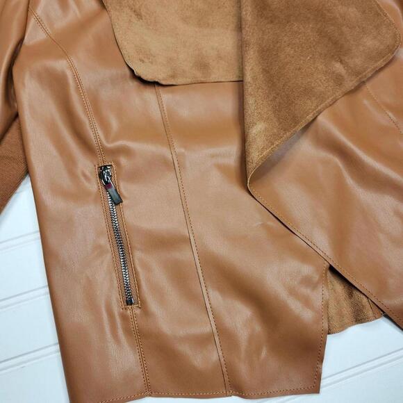 Bagattelle Women's Camel Brown Vegan Leather Open Front Waterfront Jacket Small - Picture 2 of 5